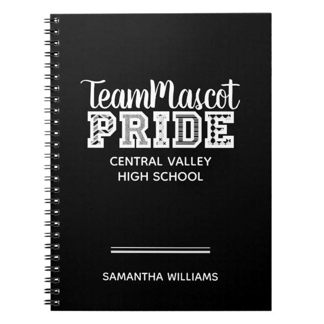 Black School Pride Mascot Name Notebook (Front)