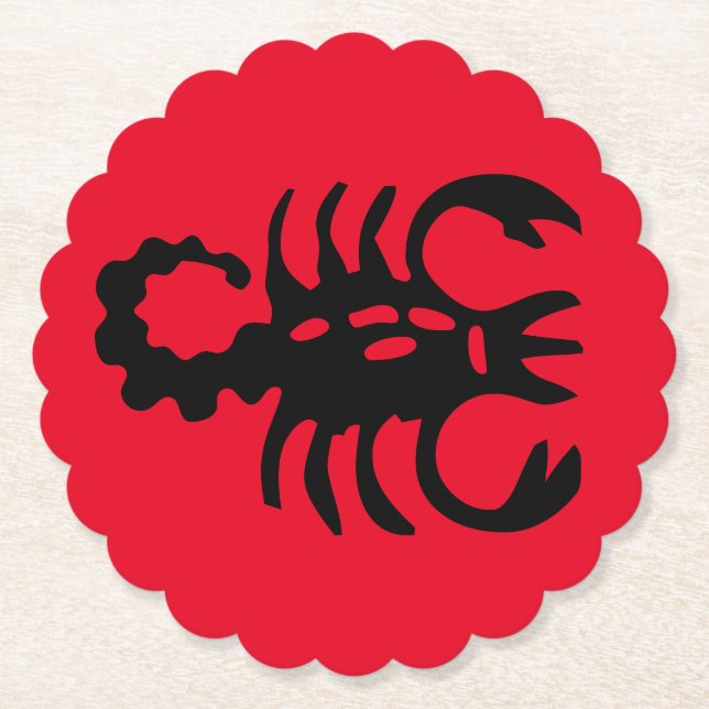 Black Scorpion on Red sting design Scorpio zodiac Paper Coaster (Front)