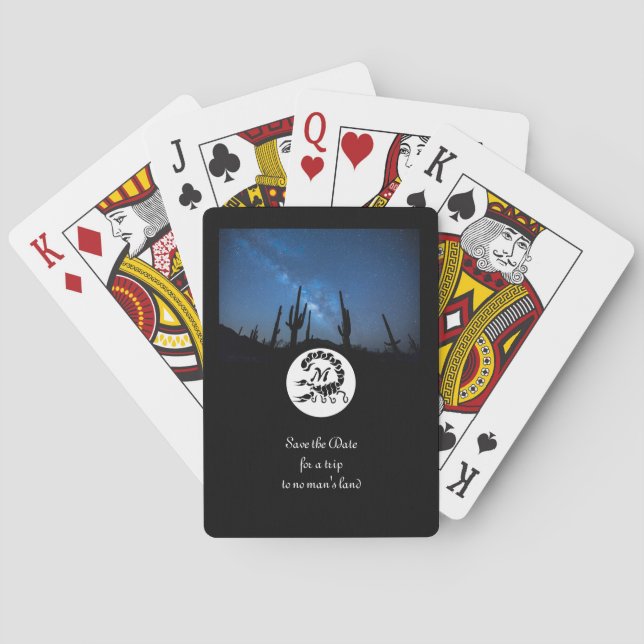 Black Scorpion Silhouette Monogram Photo Playing Cards (Back)