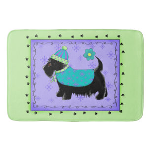 Black Scottie Dog Decorative Lime Green Lavender Bath Mat