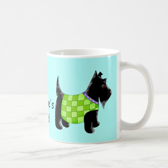 Black Scottie Dog Green Blue Name Personalized Coffee Mug (Right)