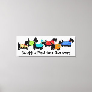 Black Scottie Dogs Fashion Runway Turquoise Art Canvas Print