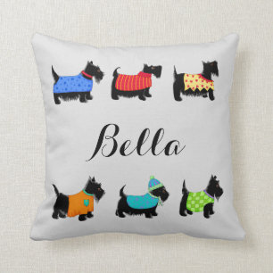 Black Scottie Dogs Name Personalized Decorative Throw Pillow