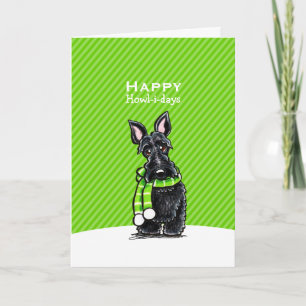 Black Scottie Scarf Christmas Green Custom Holiday Card