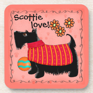 Black Scottie Terrier Dog Love Personalized Green Coaster