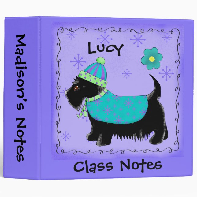 Black Scottie Terrier Dog Name Personalized Album Binder (Front/Spine)