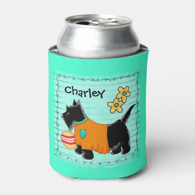 Black Scottie Terrier Dog Name Personalized Can Cooler (Can Front)