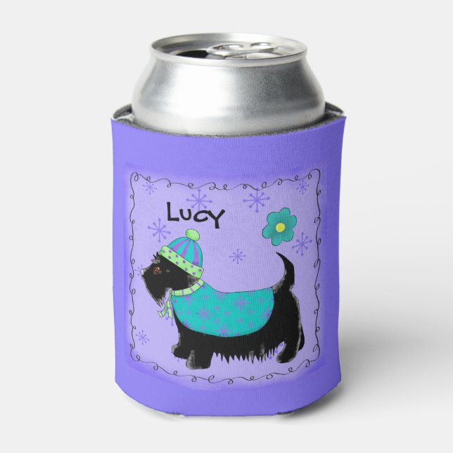 Black Scottie Terrier Dog Name Personalized Can Cooler (Can Front)