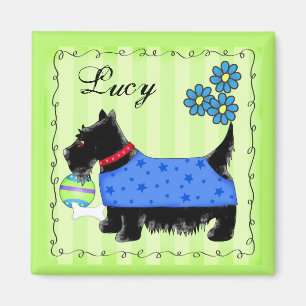 Black Scottie Terrier Dog Name Personalized Green Magnet
