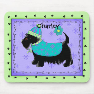 Black Scottie Terrier Dog Name Personalized Green Mouse Pad