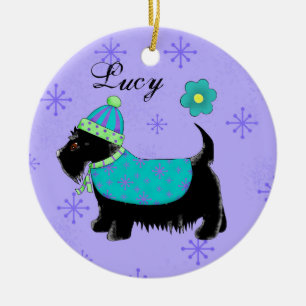 Black Scottie Terrier Dog Name Personalized Purple Ceramic Ornament