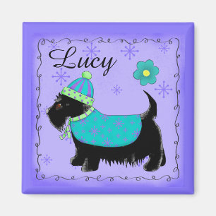 Black Scottie Terrier Dog Name Personalized Purple Magnet