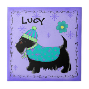 Black Scottie Terrier Dog Name Personalized Purple Tile