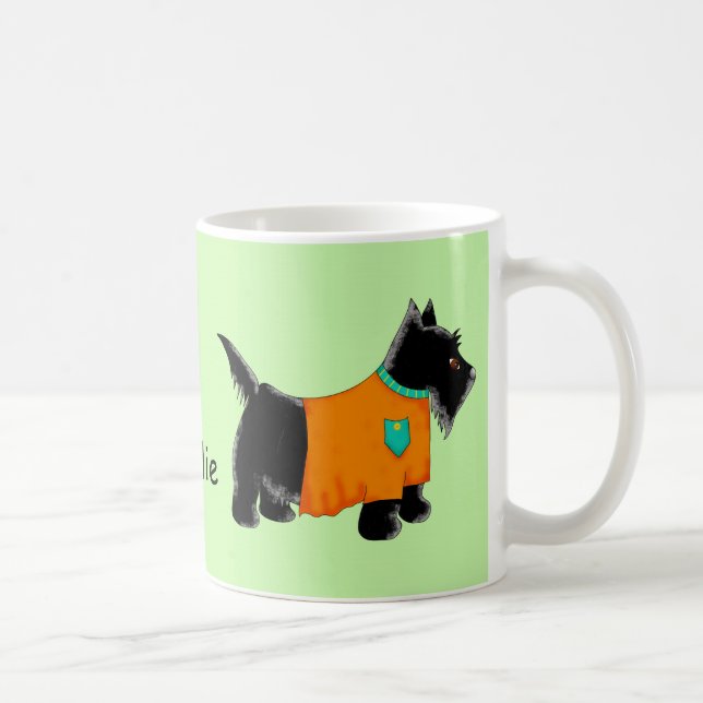 Black Scottie Terrier Dog Orange Name Personalized Coffee Mug (Right)