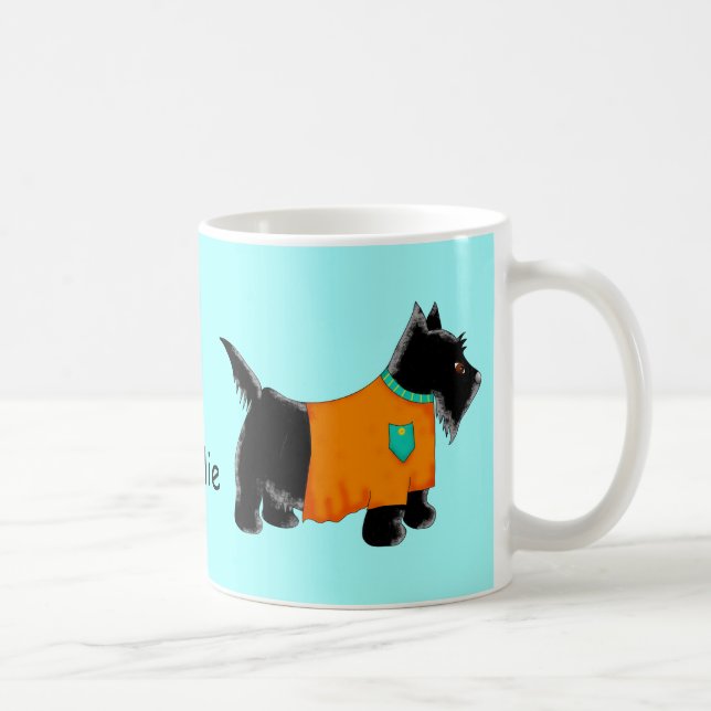 Black Scottie Terrier Dog Orange Name Personalized Coffee Mug (Right)