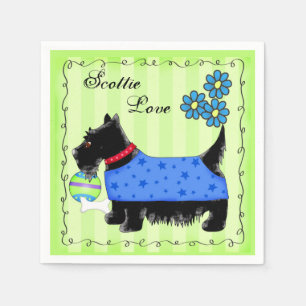 Black Scottie Terrier Dog Personalized Green Napkin