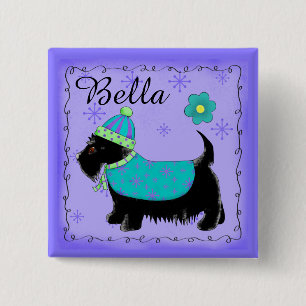 Black Scottie Terrier Dog Personalized Name Badge 2 Inch Square Button