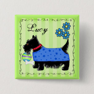 Black Scottie Terrier Dog Personalized Name Badge 2 Inch Square Button