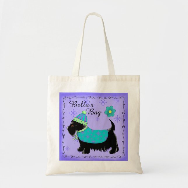 Black Scottie Terrier Dog Personalized Purple Tote Bag (Front)