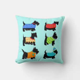 Black Scottie Terrier Dogs Turquoise Decorative Throw Pillow