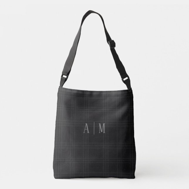 Black Scottish Tartan Custom Initial Monogram Crossbody Bag (Back)