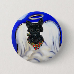 Black Scottish Terrier Angel 2 Inch Round Button