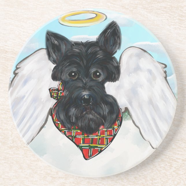 Black Scottish Terrier Angel Coaster (Front)