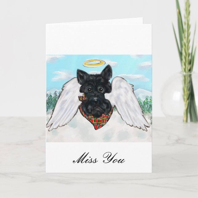 Black Scottish Terrier Angel Holiday Card (Front)