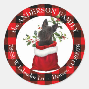 Black Scottish Terrier Dog Plaid Frame Classic Round Sticker