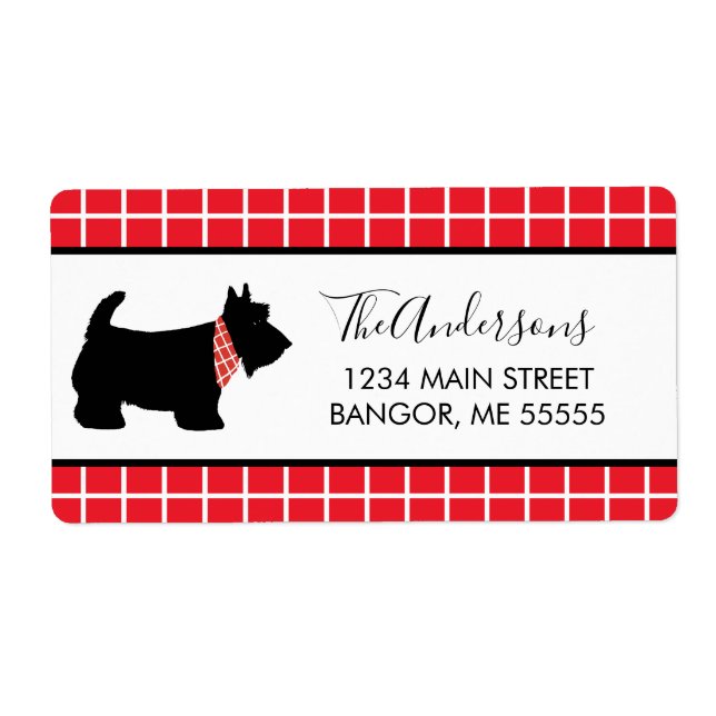 Black Scottish Terrier Dog Red Plaid Bordure (Devant)