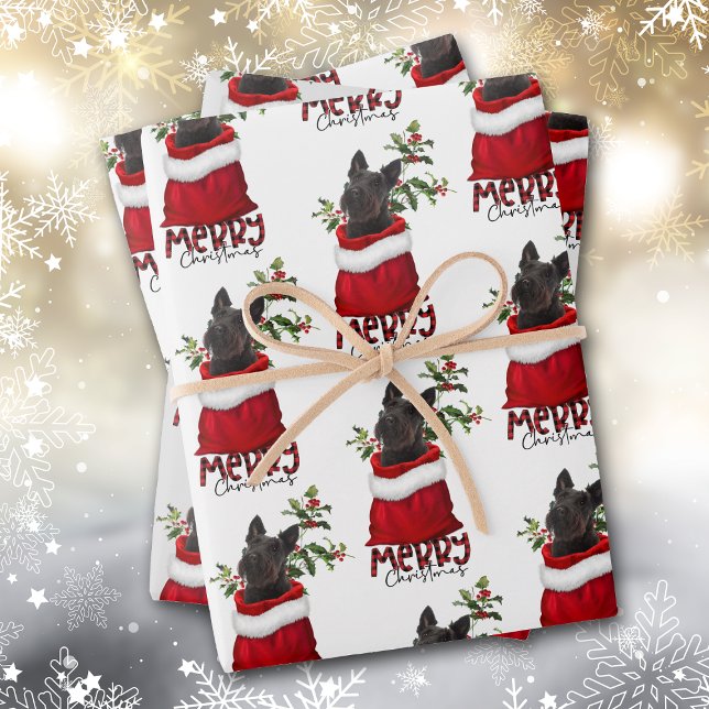 Black Scottish Terrier in Holiday Gift Bag  Wrapping Paper Sheet (Creator Uploaded)