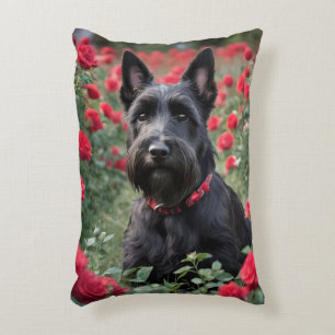 Black Scottish Terrier In Red Roses, Accent Pillow