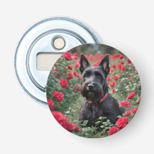 Black Scottish Terrier In Red Roses, Bottle Opener