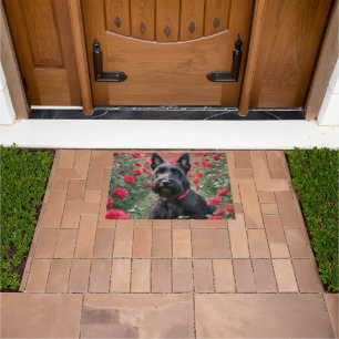 Black Scottish Terrier In The Red Roses, Doormat