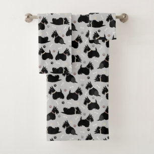 Black Scottish Terrier Paws and Bones Bath Towel Set