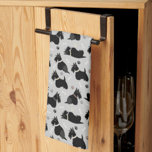 Black Scottish Terrier Paws and Bones Kitchen Towel