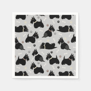 Black Scottish Terrier Paws and Bones Napkin