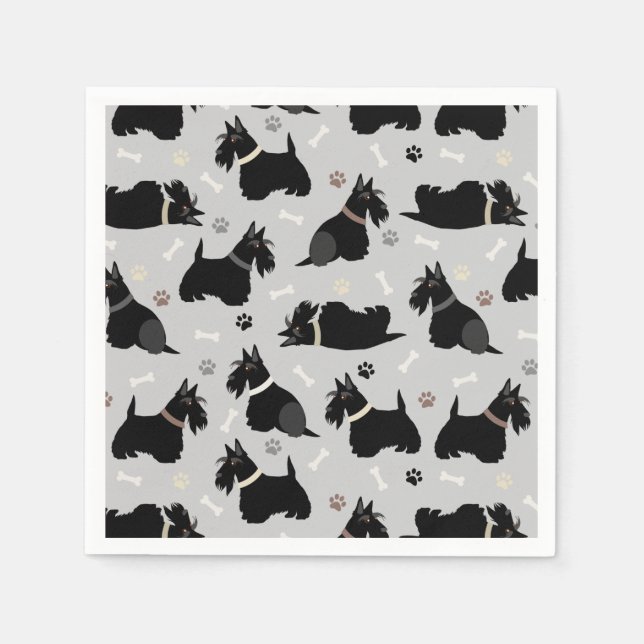 Black Scottish Terrier Paws and Bones Napkin (Front)