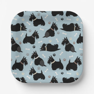Black Scottish Terrier Paws and Bones Paper Plates