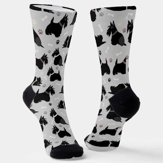 Black Scottish Terrier Paws and Bones Socks (Angled)