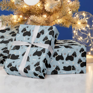 Black Scottish Terrier Paws and Bones Wrapping Paper