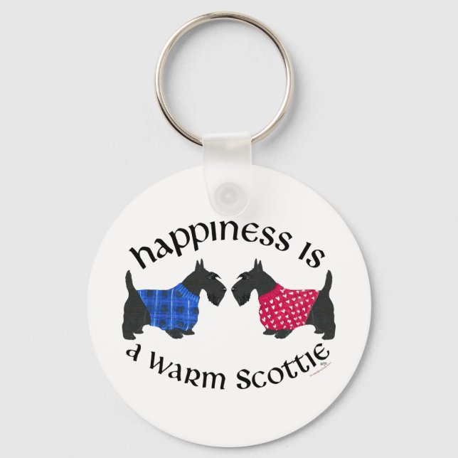 Black Scottish Terriers Happiness Keychain (Front)
