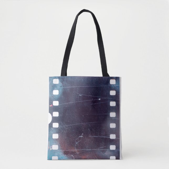 black scratched 35mm film frame, emulsion texture tote bag (Front)