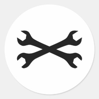 Black Screw Wrench crossed Classic Round Sticker