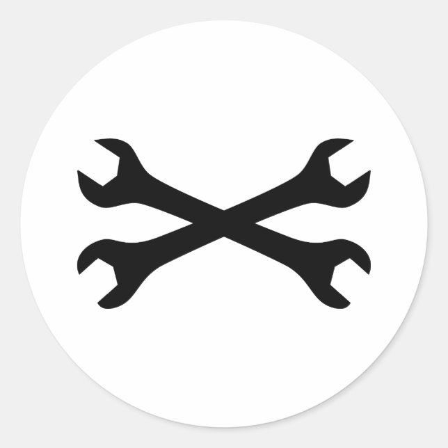 Black Screw Wrench crossed Classic Round Sticker (Front)