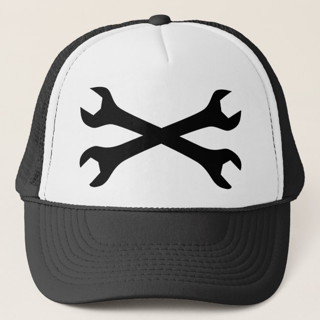 Black Screw Wrench crossed Trucker Hat (Front)