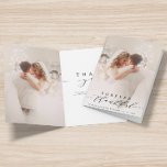 Black Script 2 Photo Forever Thankful Wedding Thank You Card<br><div class="desc">Simple and elegant calligraphy wedding thank you folded photo card.  Perfect for weddings,  birthdays,  graduations,  and other events. For more advanced customization of this design,  please click the BLUE DESIGN TOOL BUTTON above!</div>