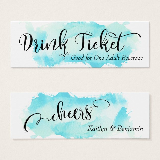Black Script & Aqua Watercolor Drink Tickets (Front & Back)
