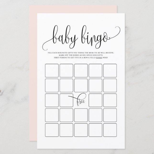 Black Script Baby Bingo Shower Game (Front/Back)