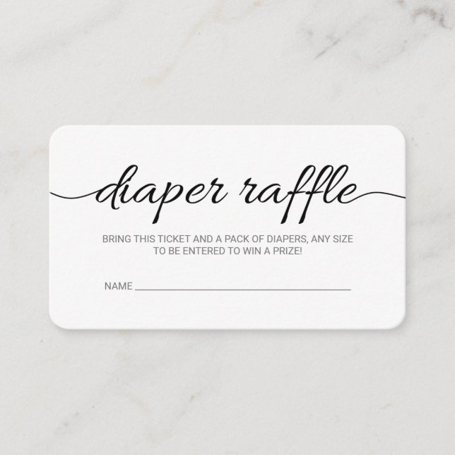 Black Script Baby Shower Diaper Raffle Ticket (Front)